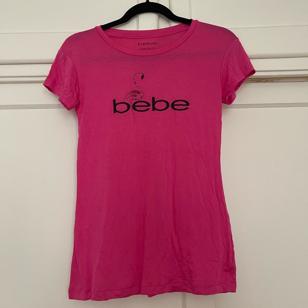 bebe Hot Pink Logo Crewneck Tee